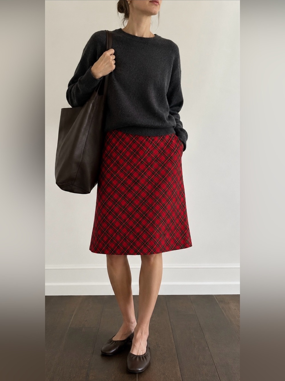 Classic Vintage Red Plaid Midi A-Line Skirt